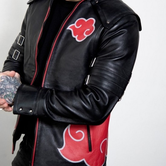 Mens Red Clouds Cloak Black Leather Jacket