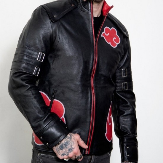 Mens Red Clouds Cloak Black Leather Jacket