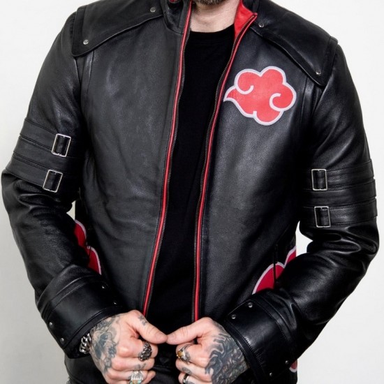 Mens Red Clouds Cloak Black Leather Jacket