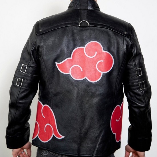 Mens Red Clouds Cloak Black Leather Jacket