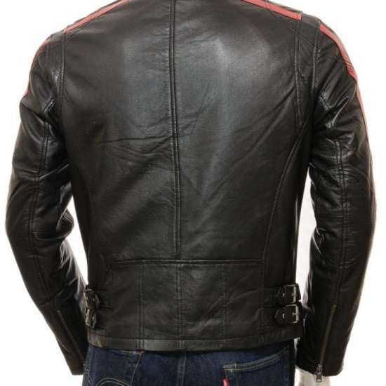 Mens Retro Cafe Racer Style Real Leather Biker Jacket