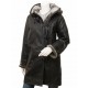 Mens Sheepskin Duffle Coat Fur Hood Natural Shearling Fur Long Hooded Coat