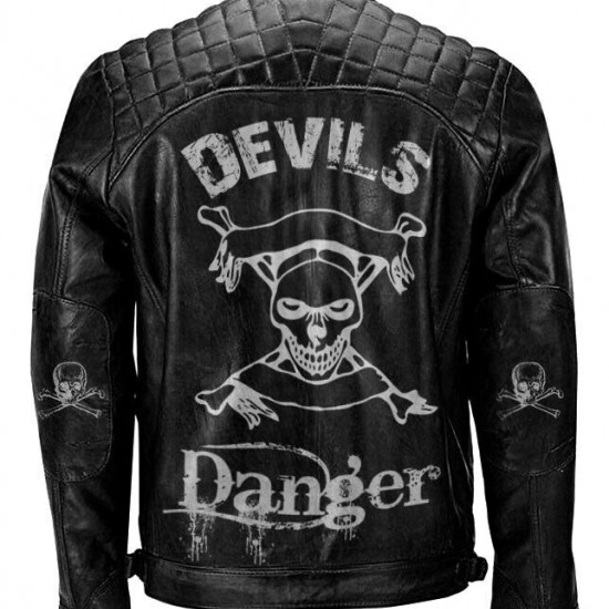 Mens Skull Design Distressed Cafe Racer Motorcycle Jacket