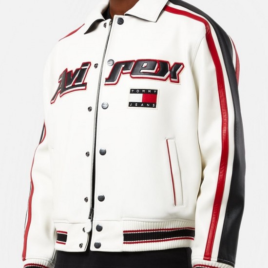 Mens Tommy X Avirex White Leather Jacket