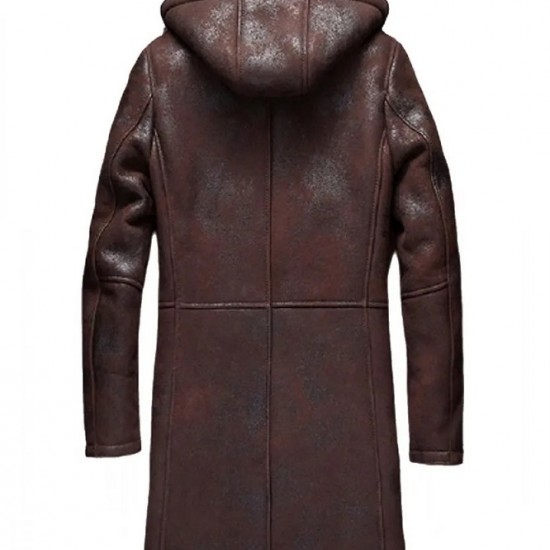 Men’s Moda Nellav Dark Brown Shearling Leather Hooded Coat