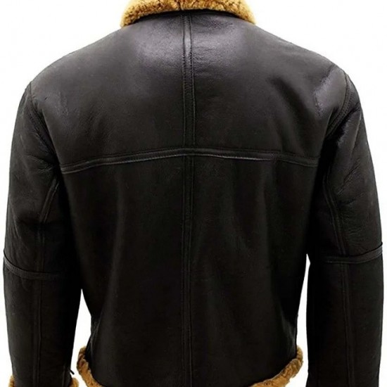 Men’s RAF Real Shearling Sheepskin Flying Leather Jacket with Ginger Fur