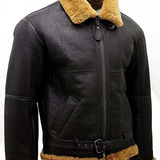 Men’s RAF Real Shearling Sheepskin Flying Leather Jacket with Ginger Fur