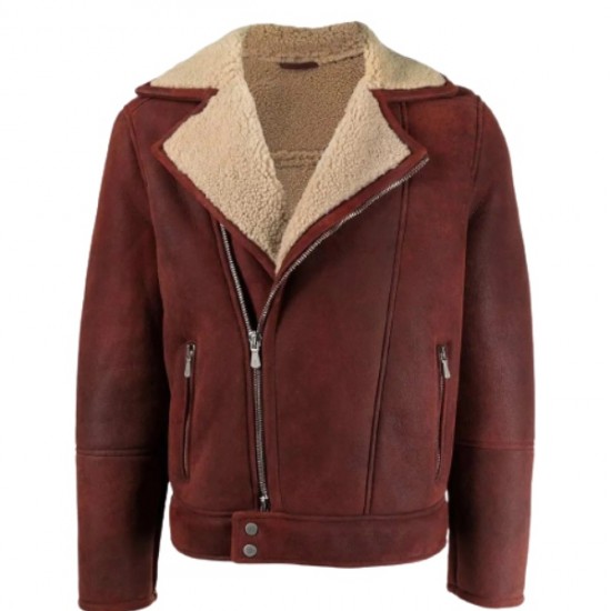 Men’s Shearling Burgundy Leather Jacket