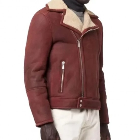 Men’s Shearling Burgundy Leather Jacket