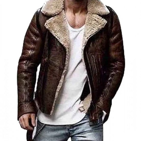 Men’s Street Style Brown Shearling Leather Jacket