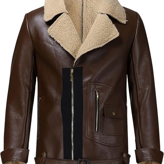 Men’s Street Style Brown Shearling Leather Jacket