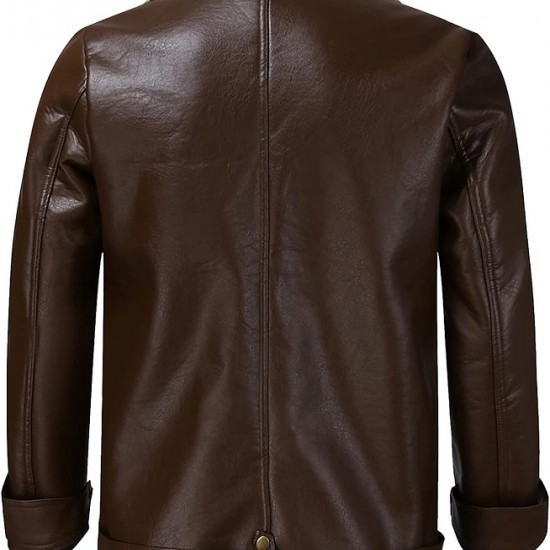 Men’s Street Style Brown Shearling Leather Jacket