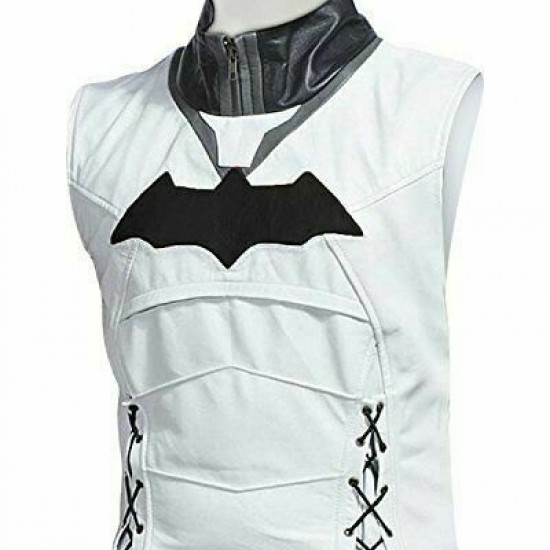 Mens Arkham Knight White With Black Bat Style Vest and Jacket