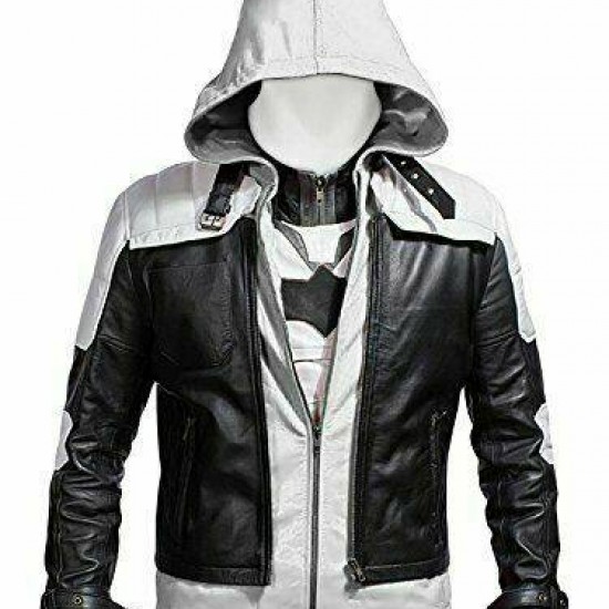 Mens Arkham Knight White With Black Bat Style Vest and Jacket