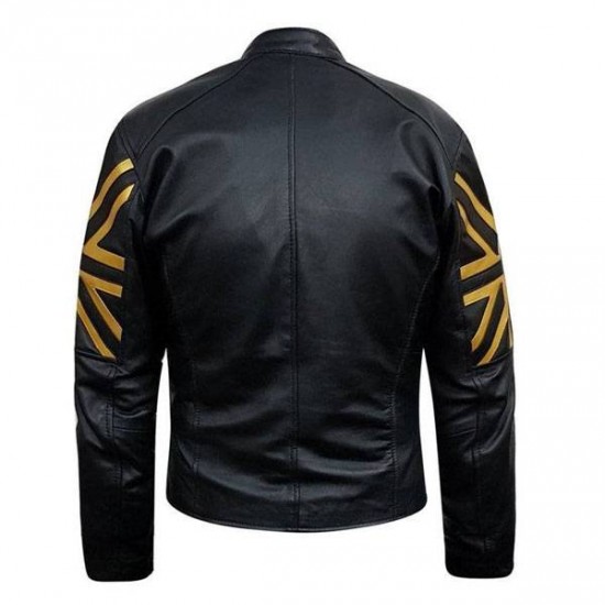 New Men's Biker Black UK Flag Leather Jacket