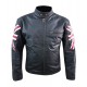 New Men's Biker Vintage Cafe Racer Leather Jacket with UK Flag and Embossed Skull