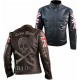 New Men's Biker Vintage Cafe Racer Leather Jacket with UK Flag and Embossed Skull