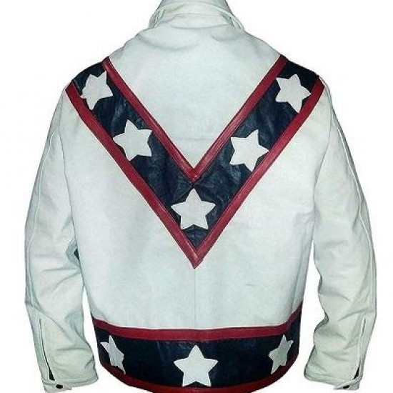 New Men's Evel Knievel White Biker Stunt Leather Jacket