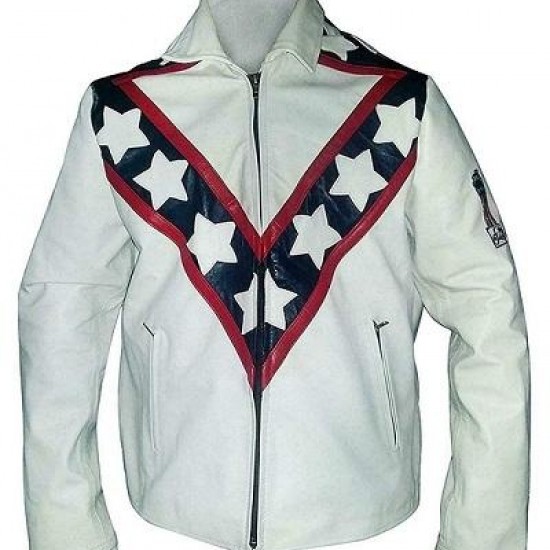 New Men's Evel Knievel White Biker Stunt Leather Jacket