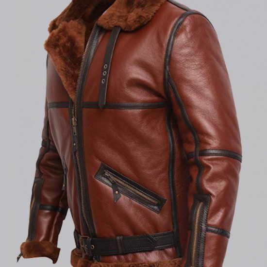 New Men's RAF British Shearling Aviator Leather Jacket