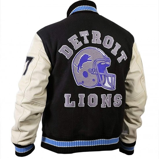 New Mens Eddie Murphy Detroit Lions Beverly Hills Cop Axel Foley Letterman Varsity Leather Jacket