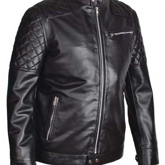 New Men’s Biker Reinforced Vintage Distressed Black with Skull Leather Jacket