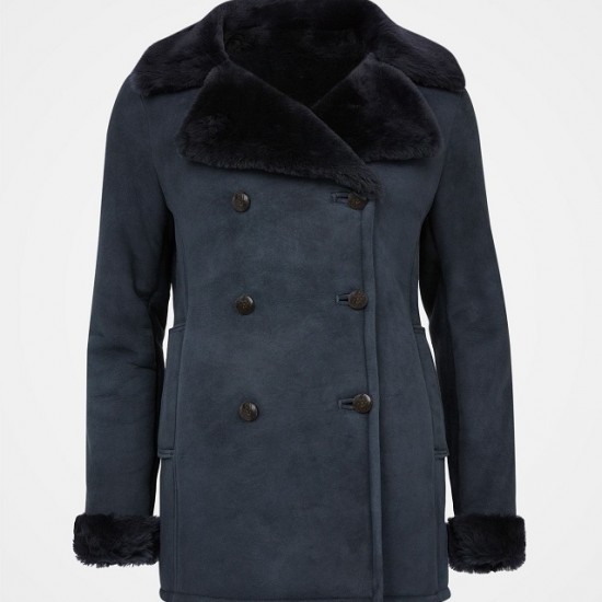 New Womens Black Sherling Fur Coat