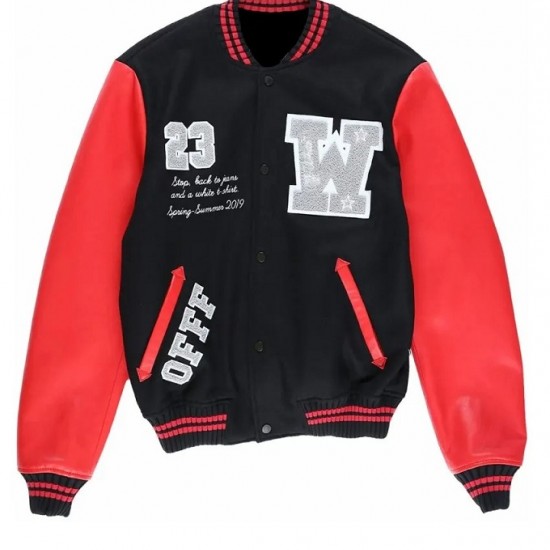 Off-White Eagle 23 Red and Black Varsity Jacket