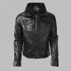 Oliver Queen Black Leather Jacket with Hoodie