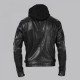 Oliver Queen Black Leather Jacket with Hoodie