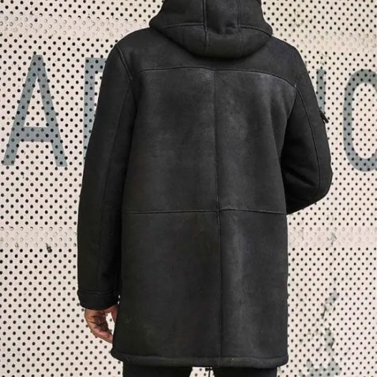 Outwear Winter Fur Coat Black Sheepskin Leather Overcoat