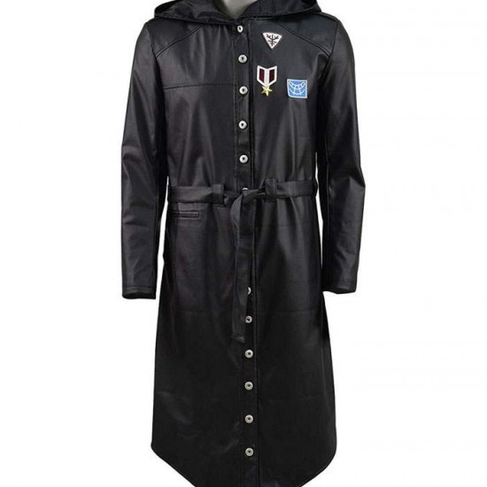 New Mens PUBG Leather Hooded Trench Long Coat