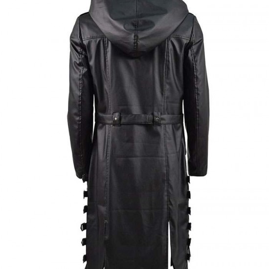 New Mens PUBG Leather Hooded Trench Long Coat