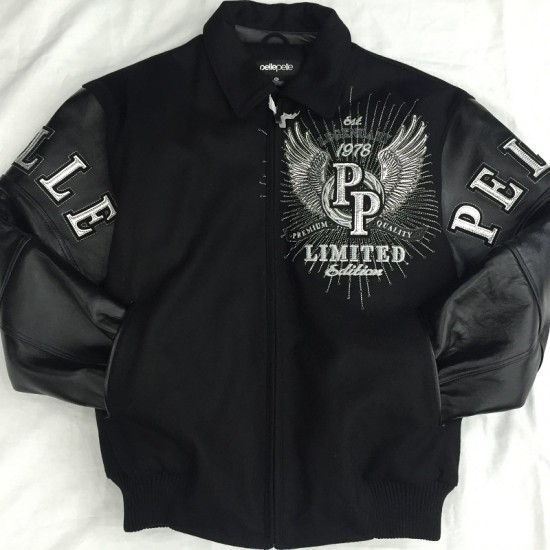 Pelle Pelle Black Wool & Leather Varsity Jacket