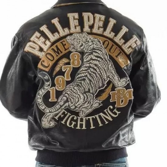 Pelle Pelle Black Come Out Fighting Tiger Leather Jacket