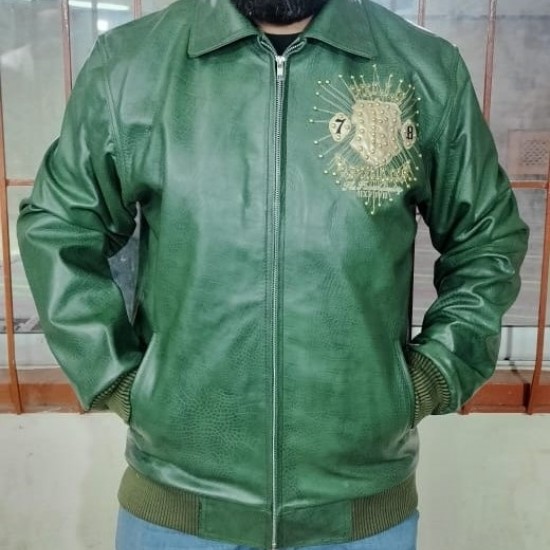 Pelle Pelle Mens Eye On The Prize Green Leather Jacket