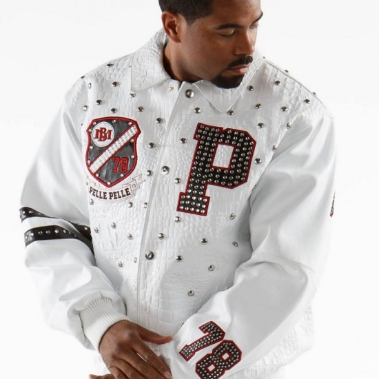 Pelle Pelle Studded Letterman White Jacket