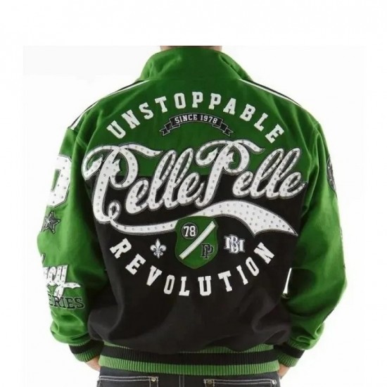 Pelle Pelle Unstoppable Revolution Green Varsity Jacket