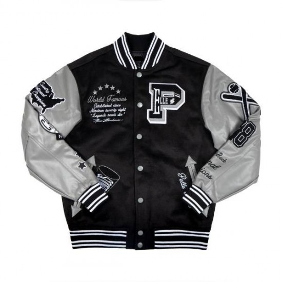 Pelle Pelle World Famous Black With Grey Varsity Jacket