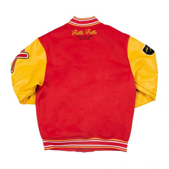 Pelle Pelle World Famous Red Wool and Leather Varsity Jacket