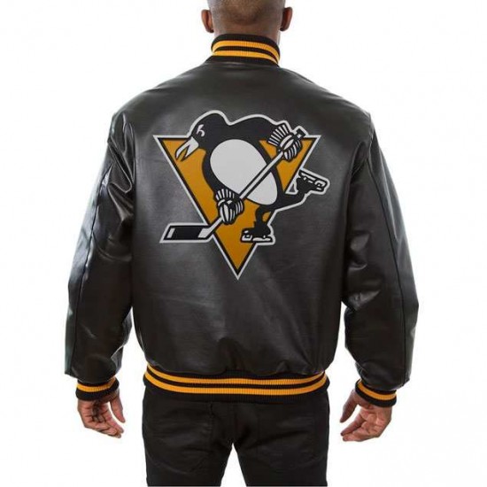 Penguins Logo Leather Jacket