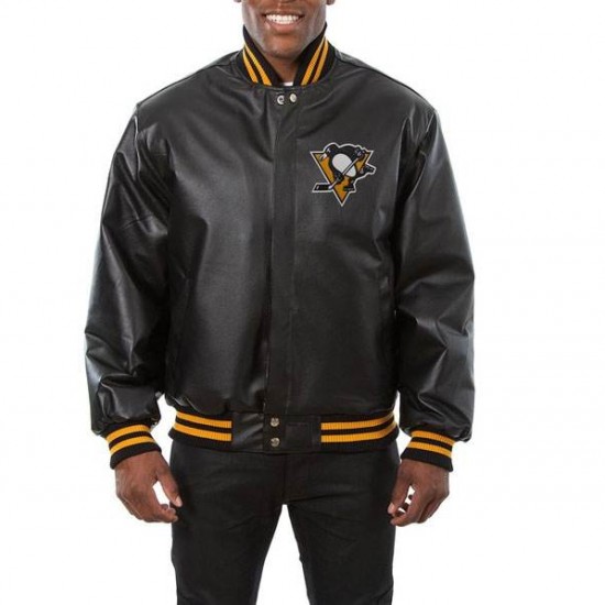 Penguins Logo Leather Jacket