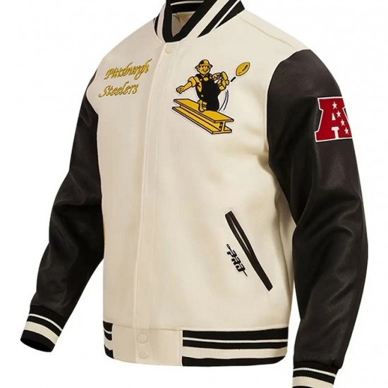 Pittsburgh Steelers Retro Classic Varsity Cream and Black Jacket