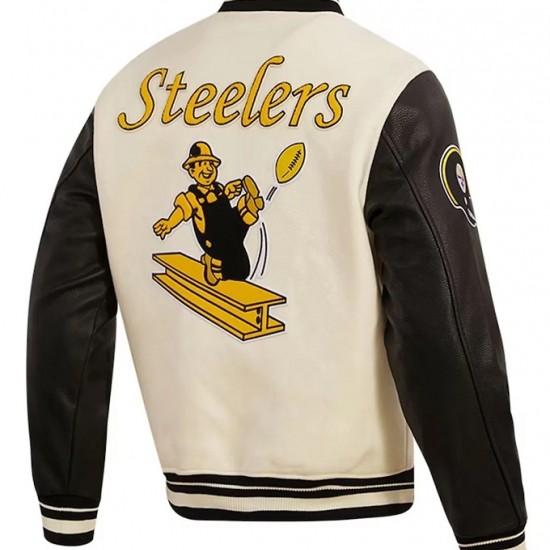 Pittsburgh Steelers Retro Classic Varsity Cream and Black Jacket