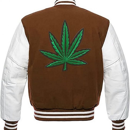 Pot Leaf Weed Cannabis Rastafarian High Times Brown Varsity Jacket