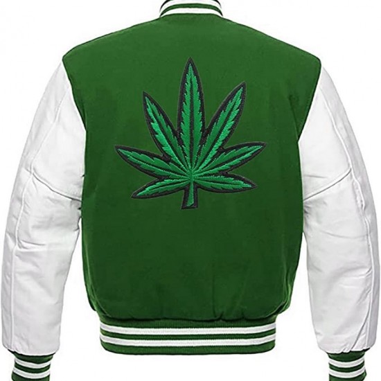 Pot Leaf Weed Cannabis Rastafarian High Times Green Varsity Jacket