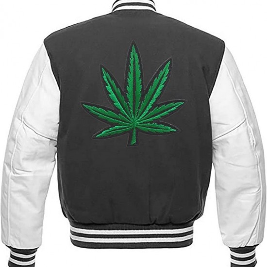 Pot Leaf Weed Cannabis Rastafarian High Times Grey Varsity Jacket