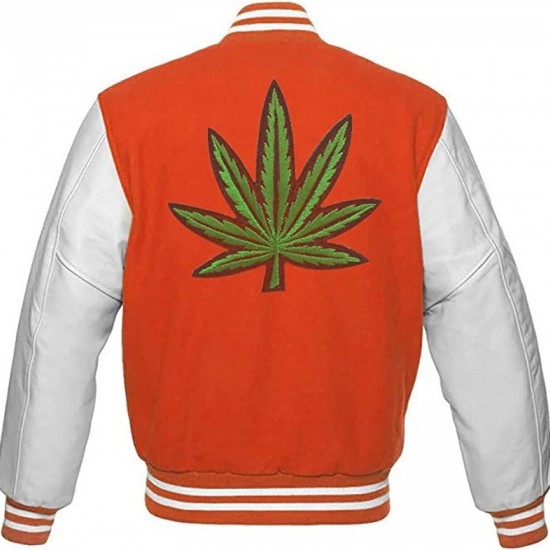 Pot Leaf Weed Cannabis Rastafarian High Times Orange Varsity Jacket