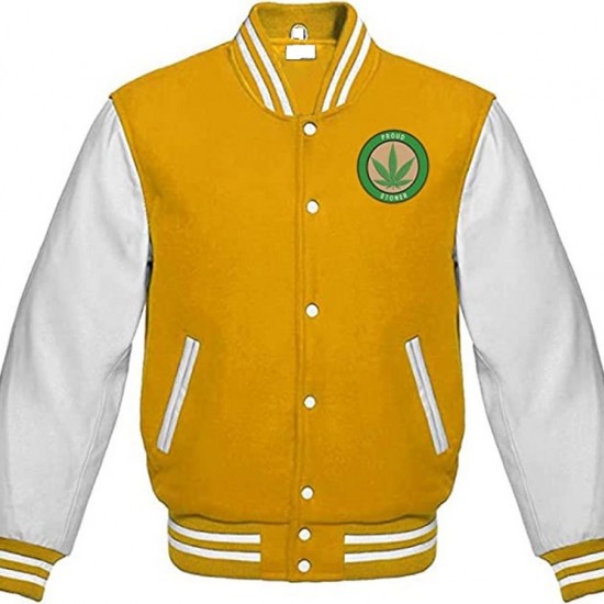 Pot Leaf Weed Cannabis Rastafarian High Times Yellow Varsity Jacket