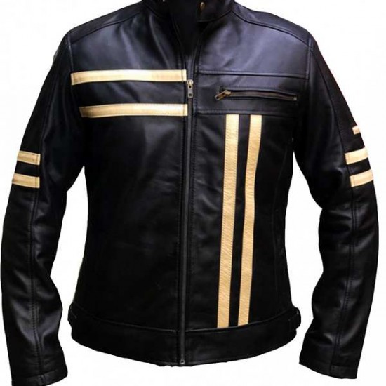 Mens Quilted Cafe Racer Biker Black New Leather Jacket